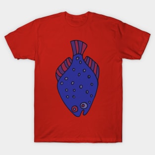 FUNNY STRANGE INTERESTING FLOUNDER FISH Purple Red from my Cabinet of Curiosities - UnBlink Studio by Jackie Tahara T-Shirt